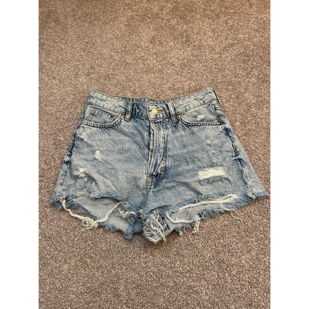 H&M &Denim Vintage Shorts Womens 2 Blue Excellent Distressed High Waist Cutoff